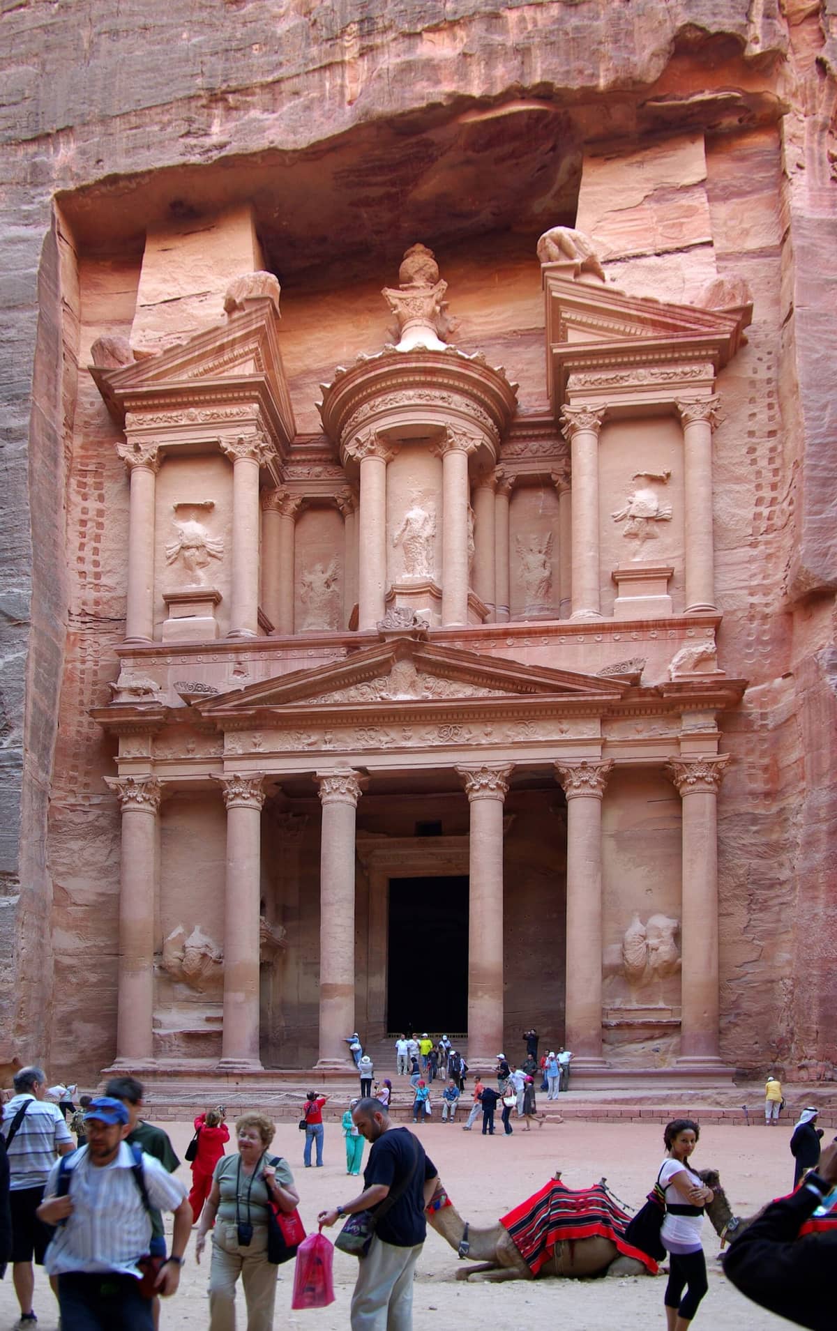 The Treasury (Al-Khazneh) carved into rose sandstone at Petra