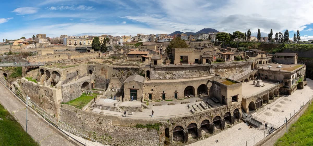 The preserved streets of Herculaneum with multi-storey buildings