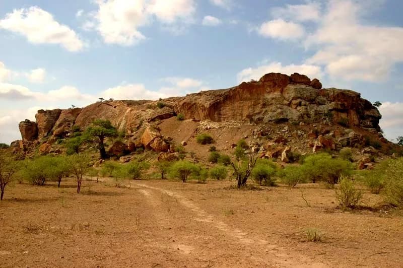 Der Mapungubwe-Hügel, der sich über der Limpopo-Aue erhebt, Südafrika