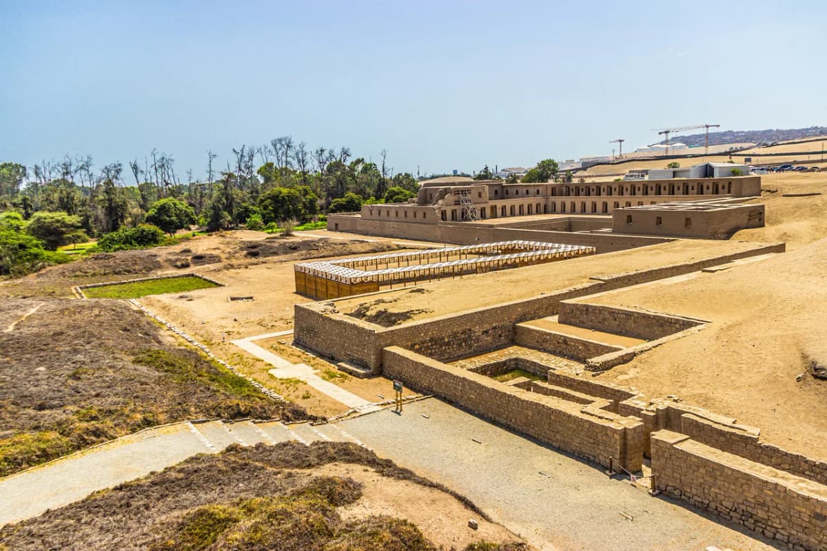 Stepped adobe pyramid-temples of the ancient pilgrimage city of Pachacamac on the Peruvian coast