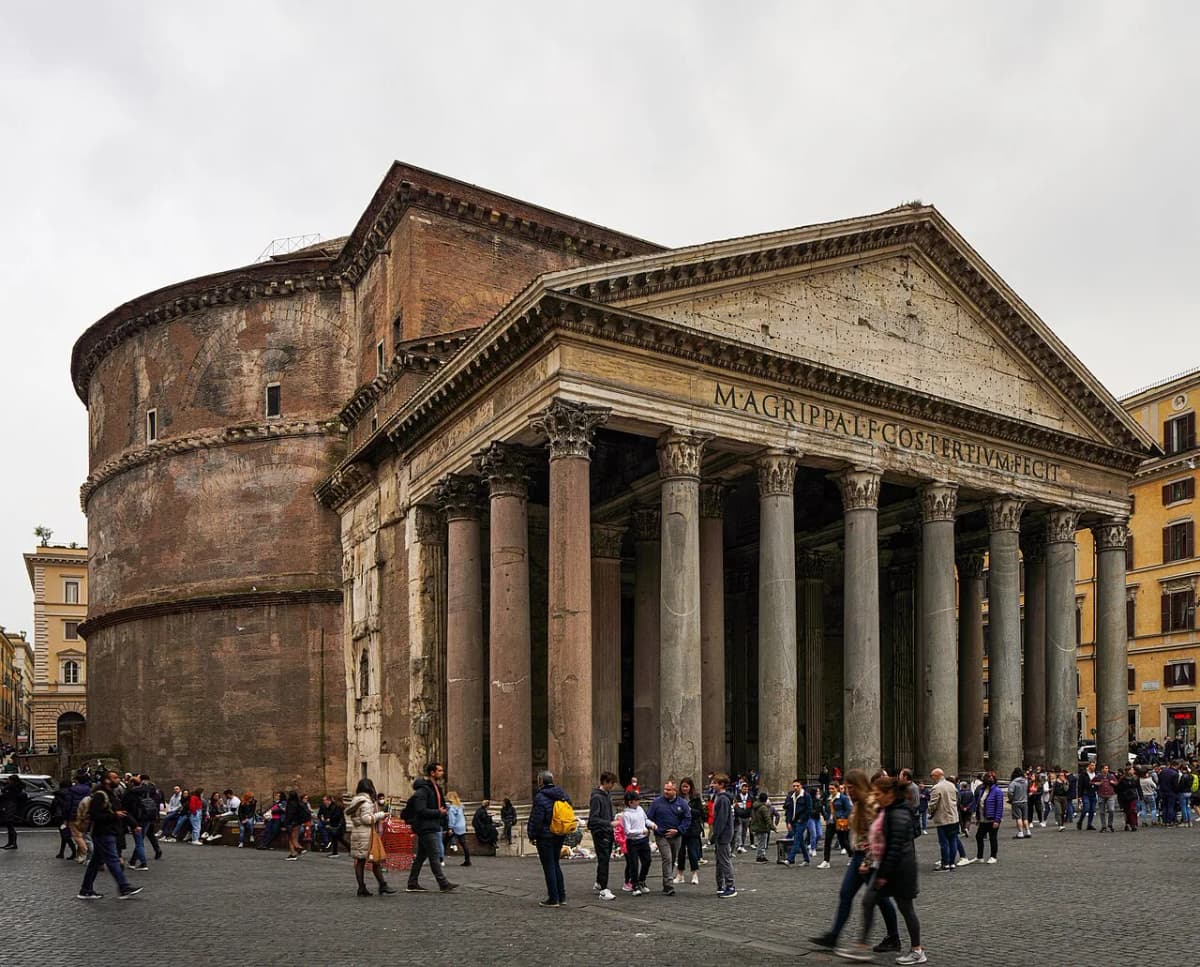 The portico and rotunda of the Pantheon in Rome, Italy