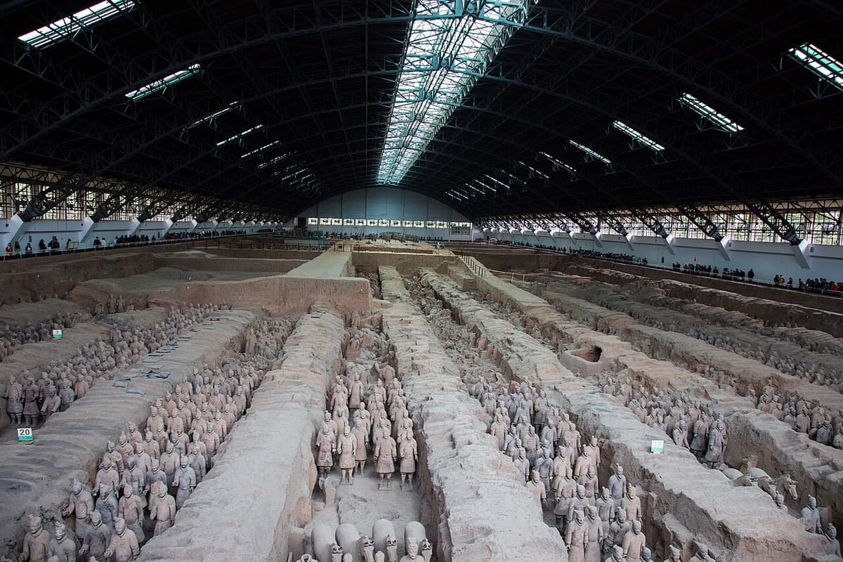 Pit 1 of the Terracotta Army near Xi'an, China, showing thousands of individualized terracotta soldiers