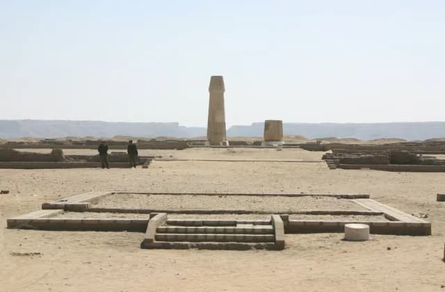 Excavated foundations and stone sanctuary pylons of the Small Aten Temple at Tell el-Amarna, Egypt