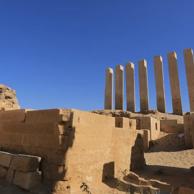 Standing pillars of the Temple of Awwam (Mahram Bilqis) near Marib, Yemen