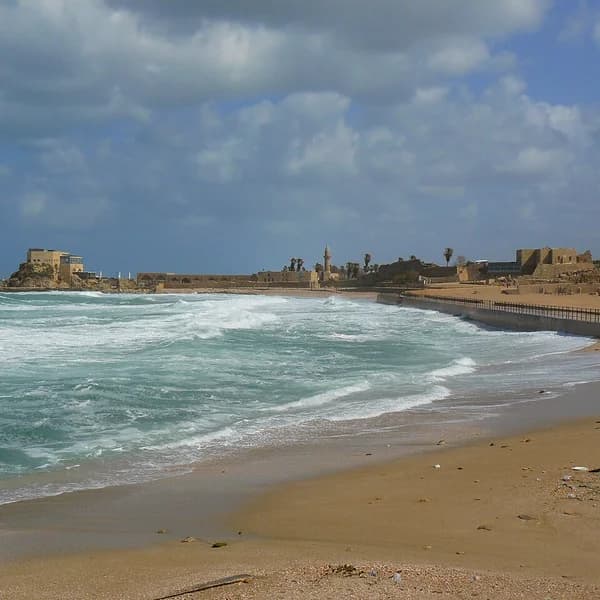 Roman theatre and Mediterranean shoreline at Caesarea Maritima, Israel