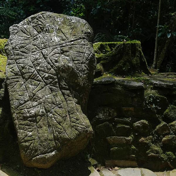 Stone terraces and circular foundations of Ciudad Perdida (Teyuna) in the Colombian jungle