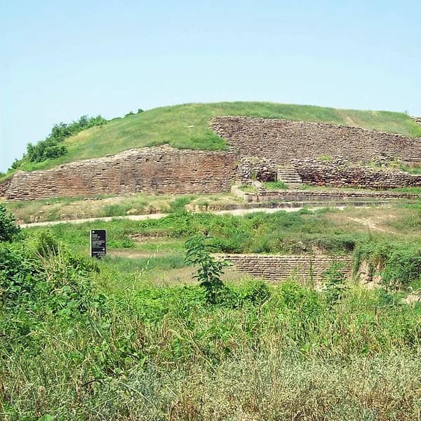 The multi-tiered ruins and rock-cut reservoir at Dholavira, Gujarat, India