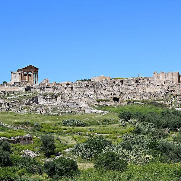 The Capitol and ruins of the Roman town of Dougga (Thugga), Tunisia