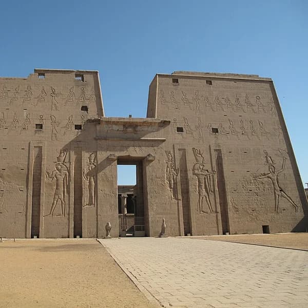 The great pylon of the Ptolemaic Temple of Horus at Edfu, Egypt