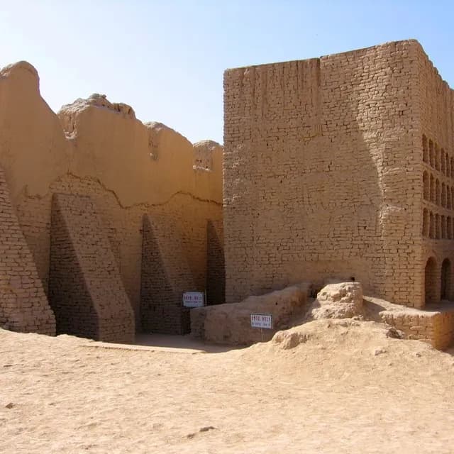 Massive mud-brick city walls of the Gaochang ruins near Turpan, Xinjiang