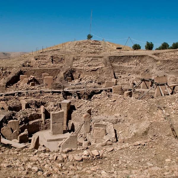 T-shaped megalithic pillars at Göbekli Tepe, the world's oldest temple, in Anatolia
