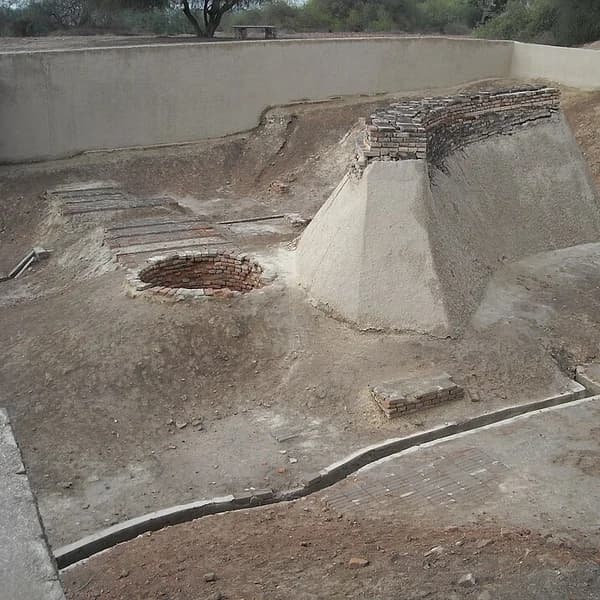 Archaeological remains of the granary and great hall at Harappa, Pakistan