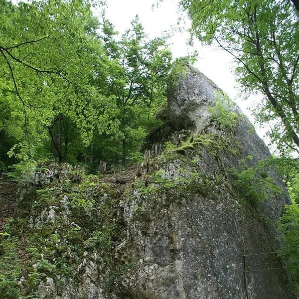 Mouth of Hohle Fels cave in the Swabian Jura near Schelklingen, Germany