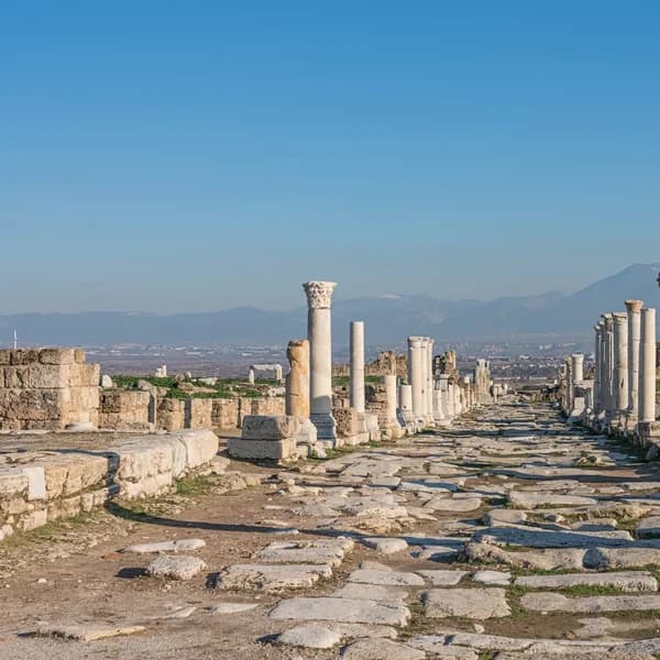 Ancient street and columns at Laodikeia archaeological site