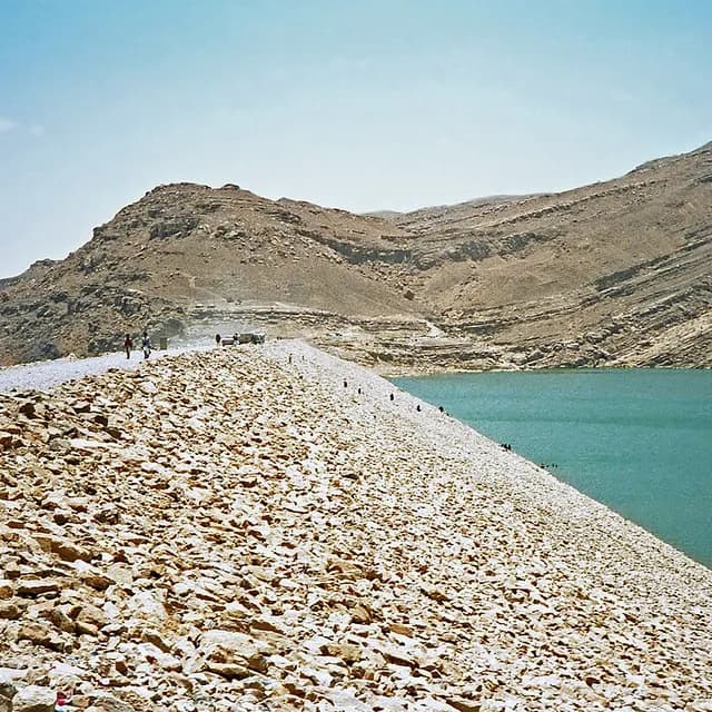Stone abutments and spillways of the ancient Great Dam of Marib, Yemen