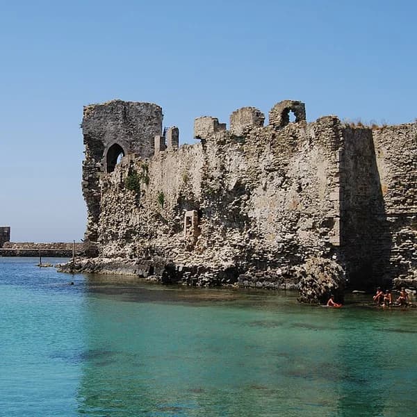 Venetian castle and Bourtzi tower at Methoni harbour