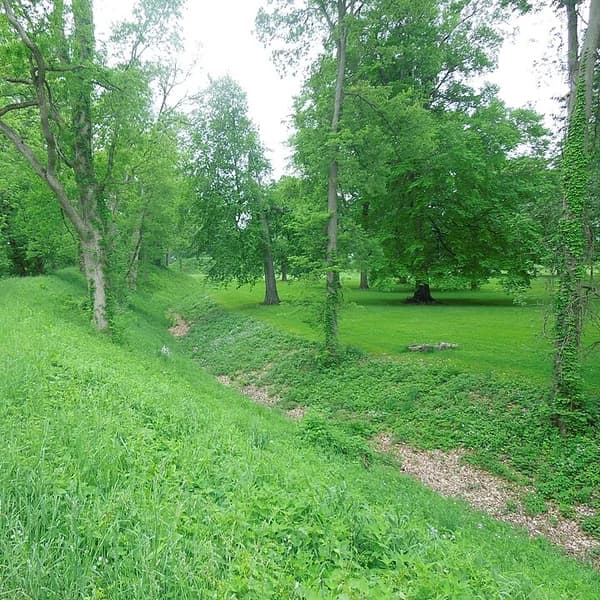 Aerial view of the Great Circle at the Newark Earthworks, Hopewell-culture geometric enclosures, Ohio