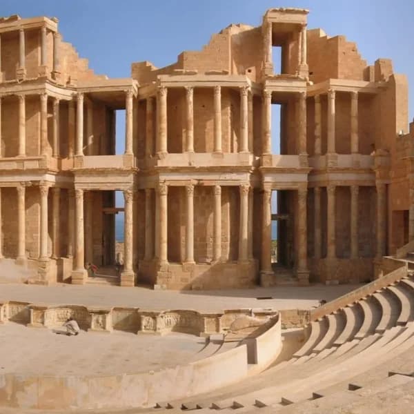 The Roman theatre at Sabratha facing the Mediterranean Sea