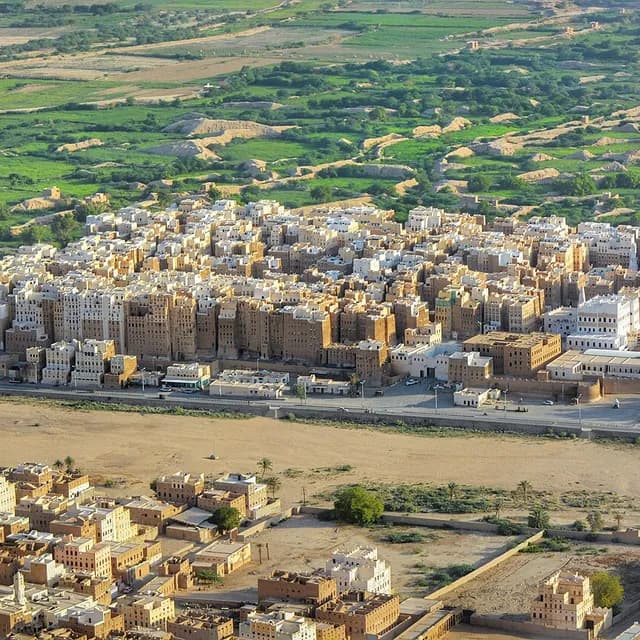 Dense mud-brick tower houses of the walled city of Shibam in Wadi Hadramawt