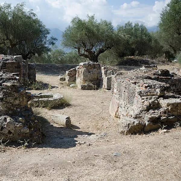 Ancient theatre and acropolis remains at Sparta