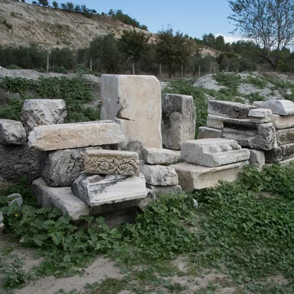 Ancient columns and ruins at Stratonikeia archaeological site
