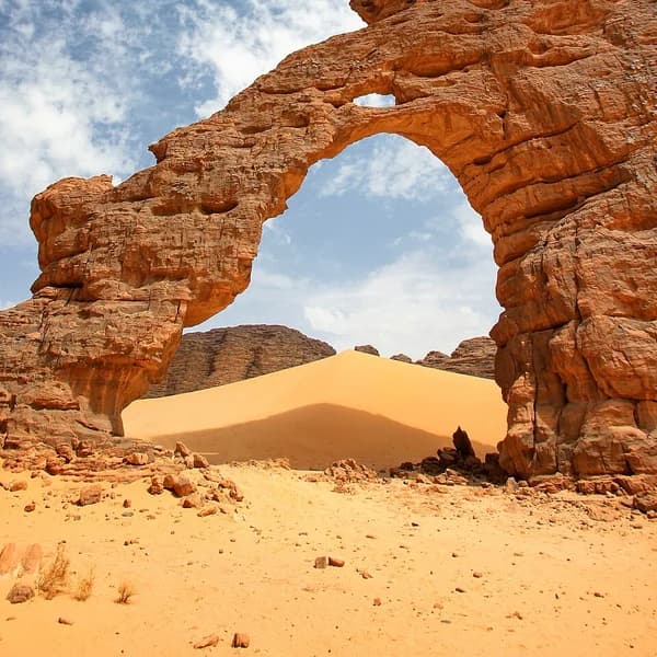 Prehistoric rock paintings on a sandstone wall at Tassili n'Ajjer, Algeria