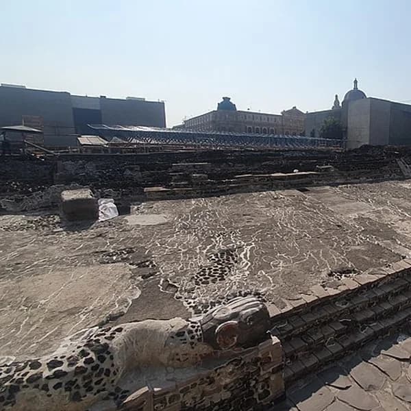 The excavated remains of Templo Mayor in central Mexico City