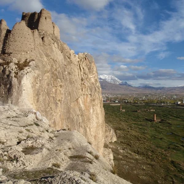 Van Fortress (Tushpa) perched on rock overlooking Lake Van