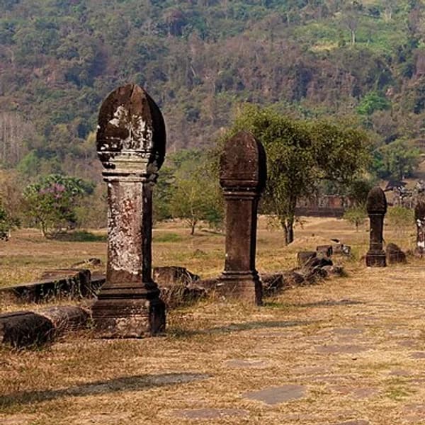 Sandstone sanctuary terraces at Wat Phou, Champasak, Laos