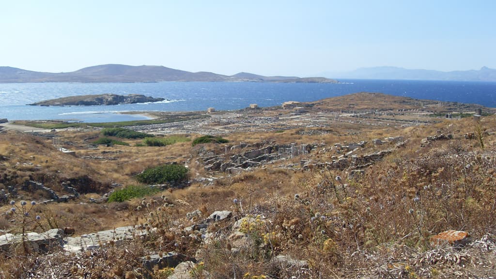 Ruins of the ancient sanctuary and city on the island of Delos, Greece