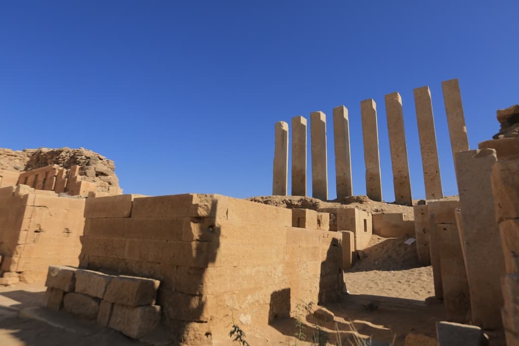 Standing pillars of the Temple of Awwam (Mahram Bilqis) near Marib, Yemen
