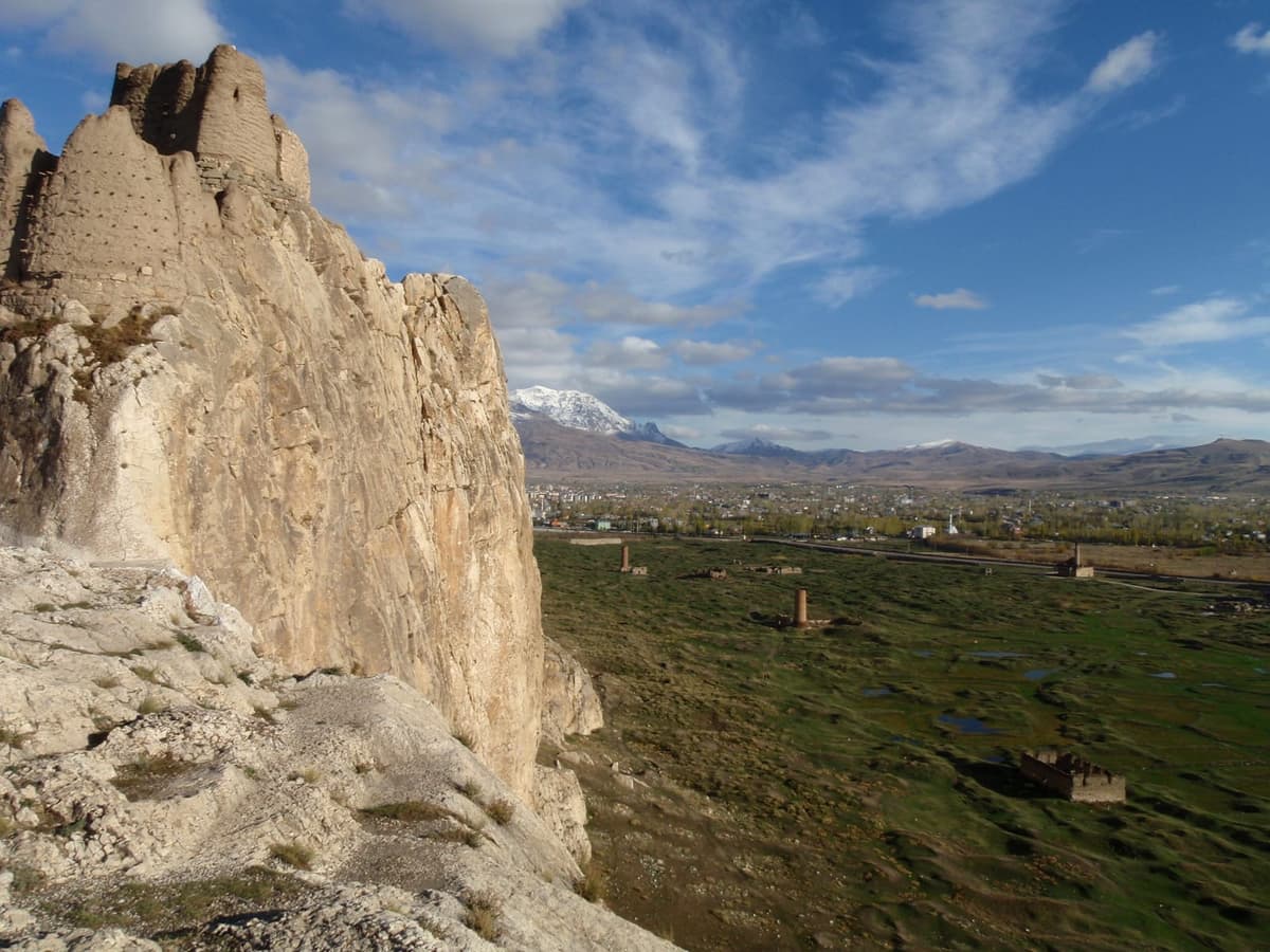 Van Fortress (Tushpa) perched on rock overlooking Lake Van