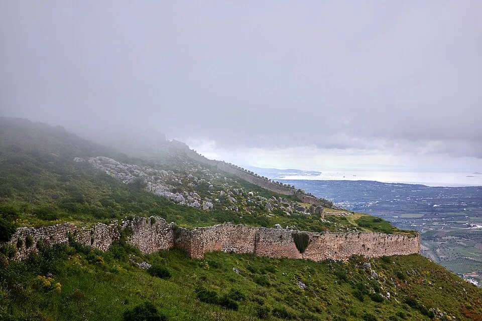 Remains of the fortification wall of the Castle of Acrocorinth on 6 April 2019