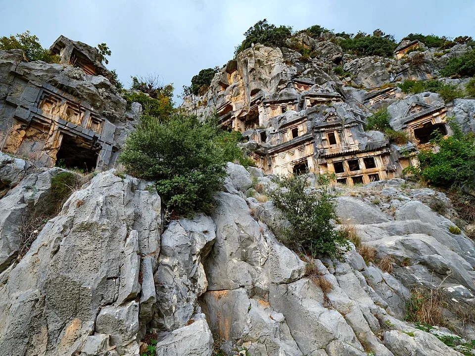 The rock tombs of ancient Myra, carved into the cliffs of Demre, Turkey