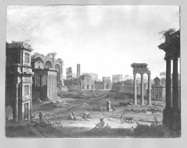 Roman Forum with the Colosseum in the background