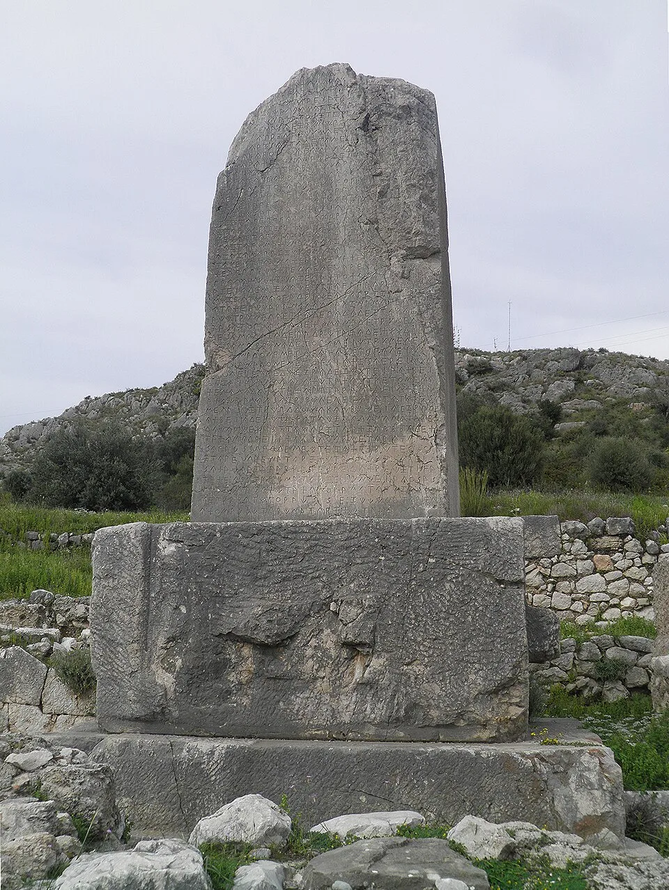 The Xanthos Obelisk, a trilingual inscribed pillar in the Lycian language with Greek inscriptions, Xanthos, Lycia, Turke
