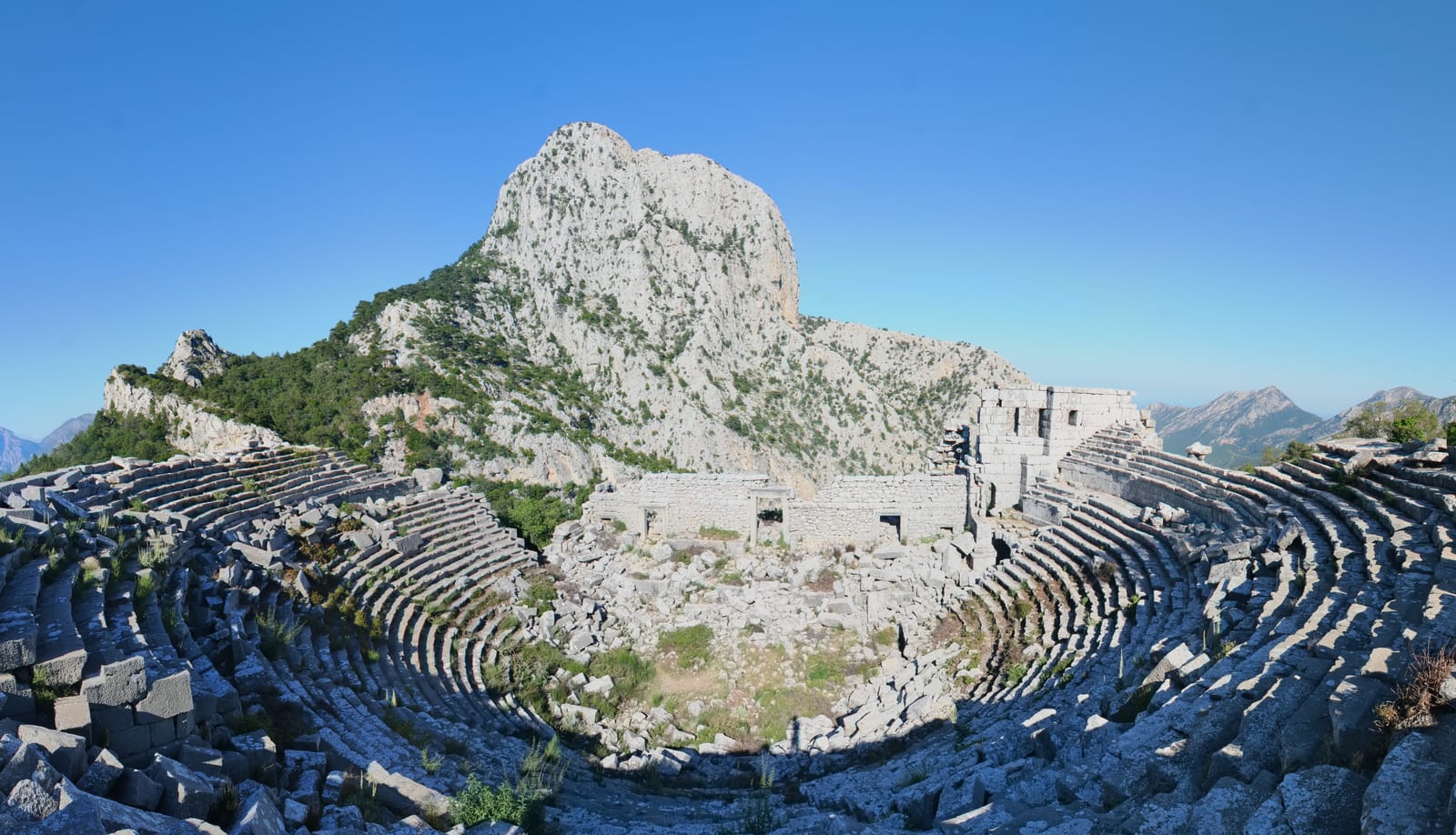The theatre of Termessos perched high in the Taurus Mountains with clouds below