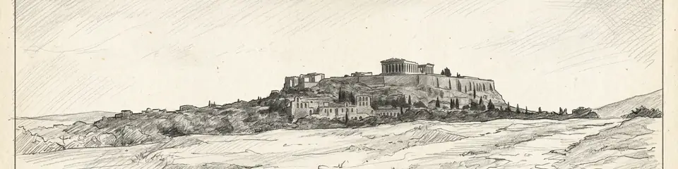 Graphite pencil sketch banner of Acropolis of Athens