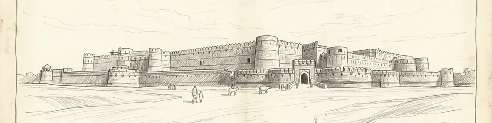Graphite pencil sketch banner of Agra Fort