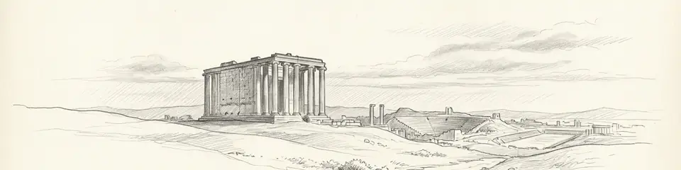 Graphite pencil sketch banner of Aizanoi