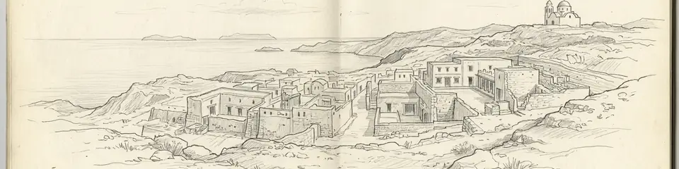 Graphite pencil sketch banner of Akrotiri