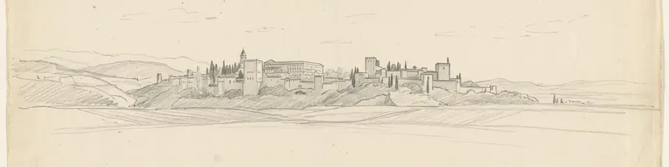 Graphite pencil sketch banner of Alhambra