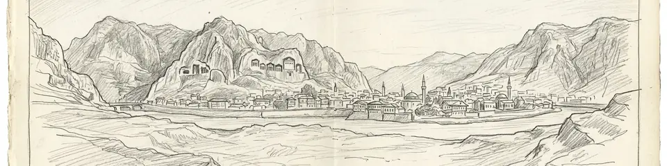 Graphite pencil sketch banner of Amasya