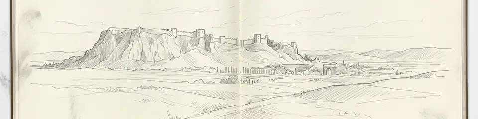 Graphite pencil sketch banner of Anavarza (Anazarbus)