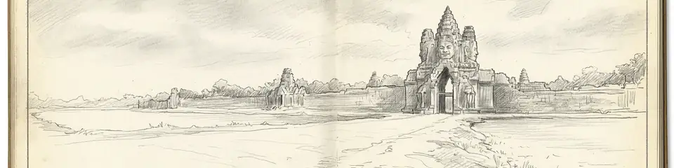 Graphite pencil sketch banner of Angkor Thom