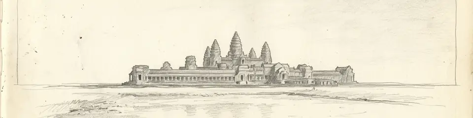 Graphite pencil sketch banner of Angkor Wat