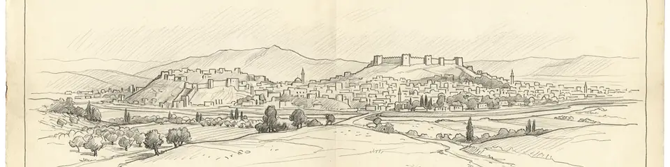 Graphite pencil sketch banner of Antioch (Antakya)