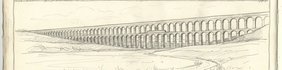 Graphite pencil sketch banner of Aqueduct of Segovia