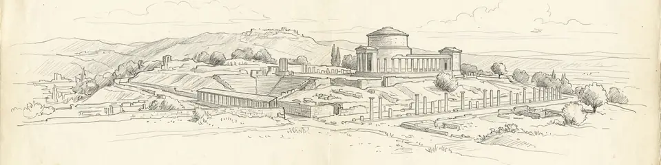 Graphite pencil sketch banner of Bergama Asklepion