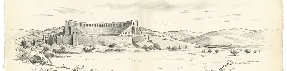 Graphite pencil sketch banner of Aspendos